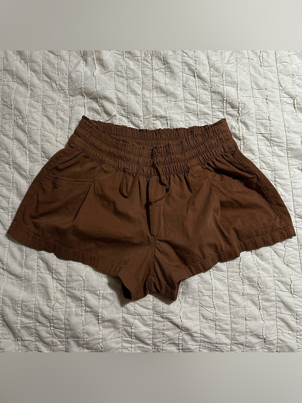 aerie Brown High-Waist Smocked Elastic Shorts